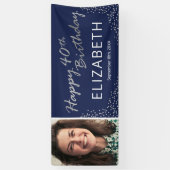 Navy Blue Silver 40e verjaardag Afbeelding Spandoek (Verticaal)