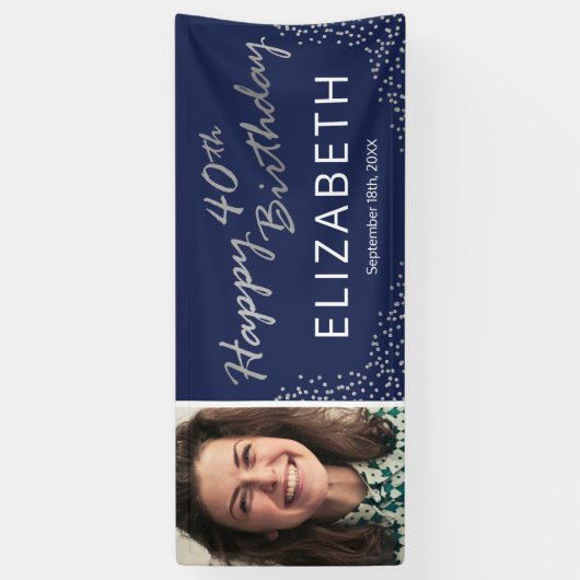 Navy Blue Silver 40e verjaardag Afbeelding Spandoek (Verticaal)