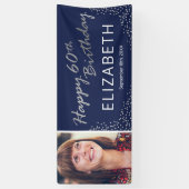 Navy Blue Silver 60e verjaardag Afbeelding Spandoek (Verticaal)
