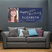 Navy Blue Silver 60e verjaardag Afbeelding Spandoek