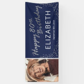 Navy Blue Silver 80e verjaardag Afbeelding Spandoek (Verticaal)