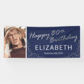 Navy Blue Silver 80e verjaardag Afbeelding Spandoek (Horizontaal)