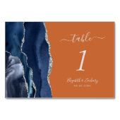 Navy Blue Silver Agate Burnt Oranje Weddenschap Kaart (Voorkant)