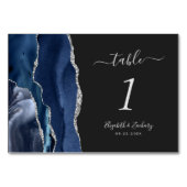 Navy Blue Silver Agate Dark Wedding Kaart (Achterkant)