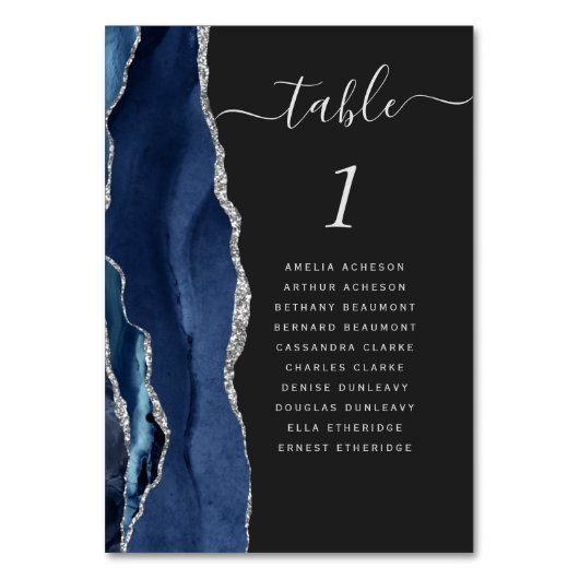 Navy Blue Silver Agate Dark Wedding Kaart (Voorkant)