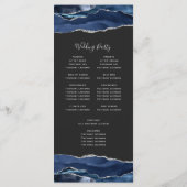 Navy Blue Silver Agate Dark Wedding Programmakaart (Achterkant)