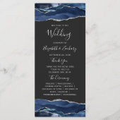 Navy Blue Silver Agate Dark Wedding Programmakaart (Voorkant)