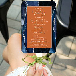Navy Blue Silver Agate Dark Wedding Programme Handwaaier