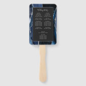 Navy Blue Silver Agate Dark Wedding Programme Handwaaier (Achterkant)