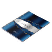 Navy blue Silver agate marble Name script Notitieboek (Linkerzijde)