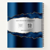 Navy blue Silver agate marble Name script Notitieboek (Achterkant)
