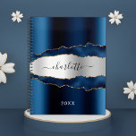 Navy blue Silver agate marmer name 2023 Planner<br><div class="desc">Navy blue en faux zilver metaal en agate,  marmer stone print als achtergrond. Personaliseer en voeg jouw naam toe. De naam wordt geschreven met een modern handgeschreven stijlmanuscript met letters.</div>