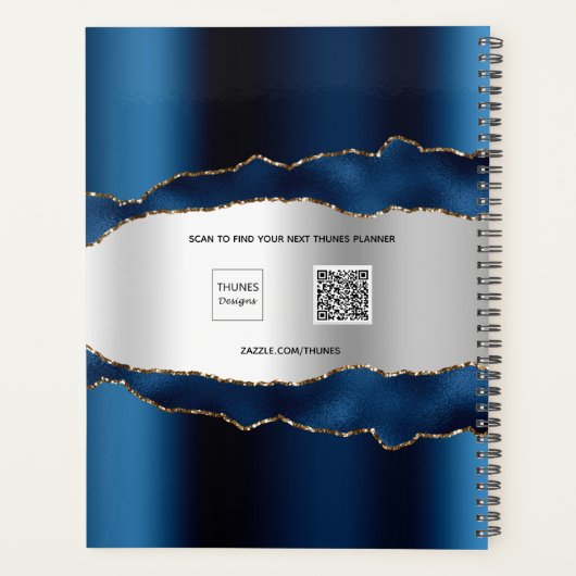 Navy blue Silver agate marmer name 2023 Planner (Achterkant)