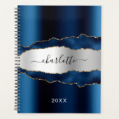 Navy blue Silver agate marmer name 2023 Planner (Voorkant)