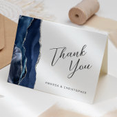 Navy Blue Silver Agate Script Wedding Bedankt Kaart