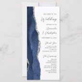 Navy Blue Silver Agate Script Wedding Programma (Voorkant)