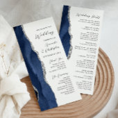 Navy Blue Silver Agate Script Wedding Programma