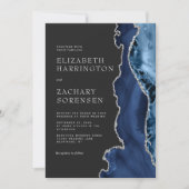 Navy Blue Silver Agate Wedding Kaart (Voorkant)