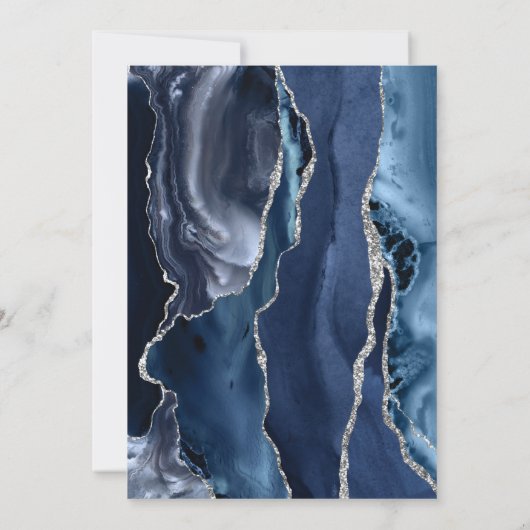 Navy Blue Silver Agate Wedding Kaart (Achterkant)