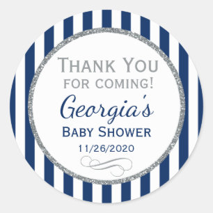 Navy Blue Silver Baby shower - Hartelijk dank voor Ronde Sticker