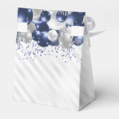Navy Blue Silver Balloon Glitter Favor Birthday Bedankdoosjes (Achterkant)