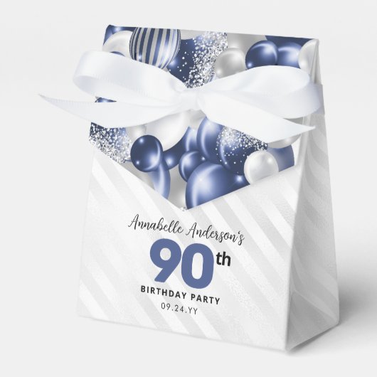 Navy Blue Silver Balloon Glitter Favor Birthday Bedankdoosjes (Voorkant Zijde)