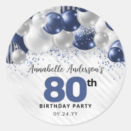 Navy Blue Silver Balloon Glitter Favor Birthday Ronde Sticker