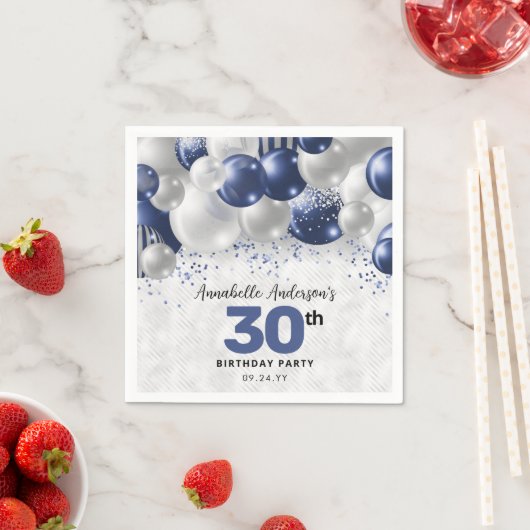 Navy Blue Silver Balloon Glitter Favor Birthday Servet (Insitu)