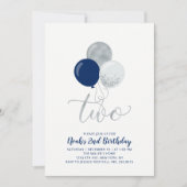 Navy Blue & Silver Balloons Boy 2e verjaardag Kaart (Voorkant)