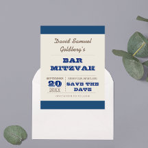 Navy Blue & Silver Bar Mitzvah Save the Date