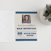 Navy Blue & Silver Bar Mitzvah Save the Date Aankondigingskaart