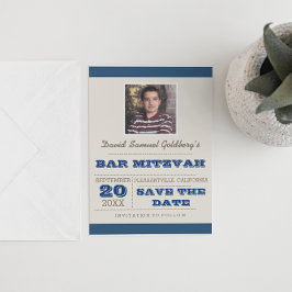 Navy Blue & Silver Bar Mitzvah Save the Date Aankondigingskaart