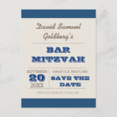 Navy Blue & Silver Bar Mitzvah Save the Date Aankondigingskaart (Voorkant)