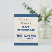 Navy Blue & Silver Bar Mitzvah Save the Date Aankondigingskaart (Staand voorkant)
