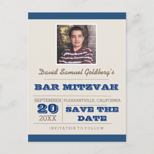 Navy Blue & Silver Bar Mitzvah Save the Date Aankondigingskaart (Voorkant)
