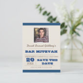Navy Blue & Silver Bar Mitzvah Save the Date Aankondigingskaart (Staand voorkant)