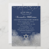 Navy Blue Silver Bar Mitzvah uitnodiging (Voorkant)