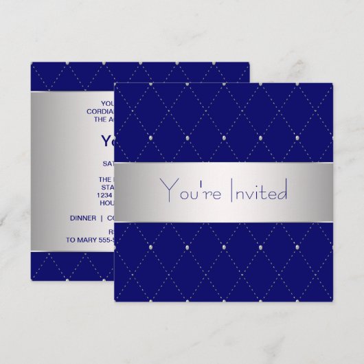 Navy Blue Silver Blue Corporate Party Kaart (Voorkant / Achterkant)