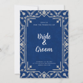 Navy Blue Silver Botanical Snowflake Winter Kaart