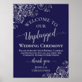 Navy Blue & Silver Chic Unplugged Wedding Ceremony Poster (Voorkant)
