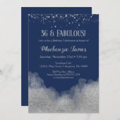 Navy Blue Silver Confetti Birthday Uitnodiging (Voorkant / Achterkant)