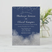 Navy Blue Silver Confetti Wedding Invitation Kaart (Staand voorkant)
