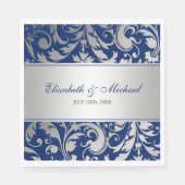 Navy Blue Silver Damask Swirls Wedding Servetten (Voorkant)