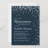 Navy Blue Silver Diamond Confetti Quinceañera Kaart (Voorkant)