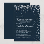 Navy Blue Silver Diamond Confetti Quinceañera Kaart (Voorkant / Achterkant)