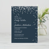 Navy Blue Silver Diamond Confetti Wedding Kaart (Staand voorkant)