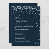 Navy Blue Silver Diamond Confetti Wedding Kaart (Voorkant / Achterkant)