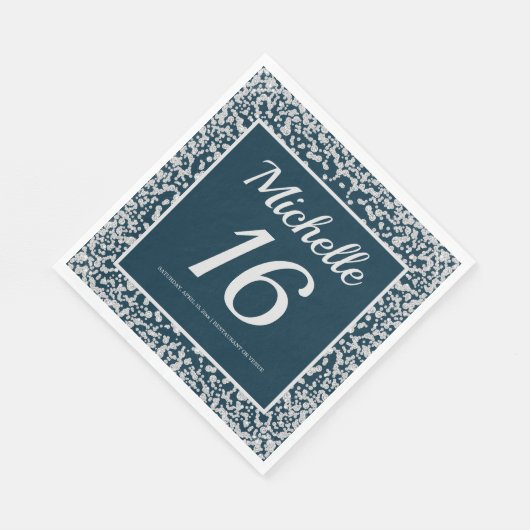 Navy Blue Silver Diamond Glitter 16e verjaardag Servet (Hoek)