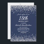 Navy Blue Silver Diamond Glitter 18th Birthday Kaart<br><div class="desc">Maak hun mijlpaal onvergetelijk met deze elegante 18e verjaardagsfeestuitnodiging met sprankelende faux zilveren glitter confetti op een diepe marineblauwe achtergrond. De moderne typografie benadrukt de mijlpaaltijd, terwijl de scriptnaam een vleugje sophisticatie toevoegt. Perfect voor tiener stappen in de volwassenheid, dit stijlvolle ontwerp zet de toon voor een chique en gedenkwaardige...</div>