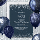 Navy Blue Silver Diamond Glitter 40th Birthday Kaart<br><div class="desc">Elegant and chic navy blue 40th verjaardagsfeest uitnodiging voor vrouwen met mousserende glitter en een witte kalligrafie/scripttekst. De tekst en de doopvonten zijn volledig klantgericht op deze uitnodiging zodat kunt u dit veranderen om voor om het even welke leeftijd te werken. Neem contact met ons op voor hulp bij uw...</div>